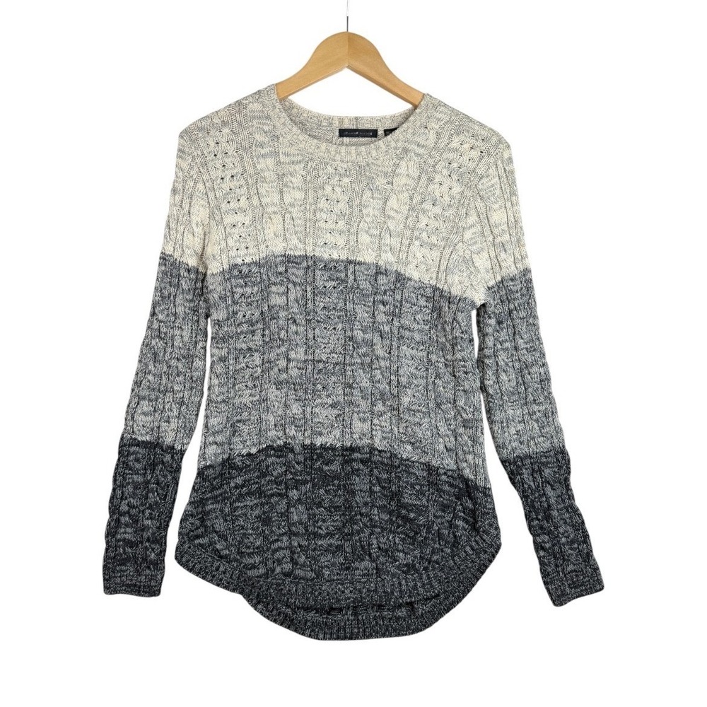 NWT Jeanne Pierre Cable Knit Sweater size Small Beige/Gray/Black Colorblock